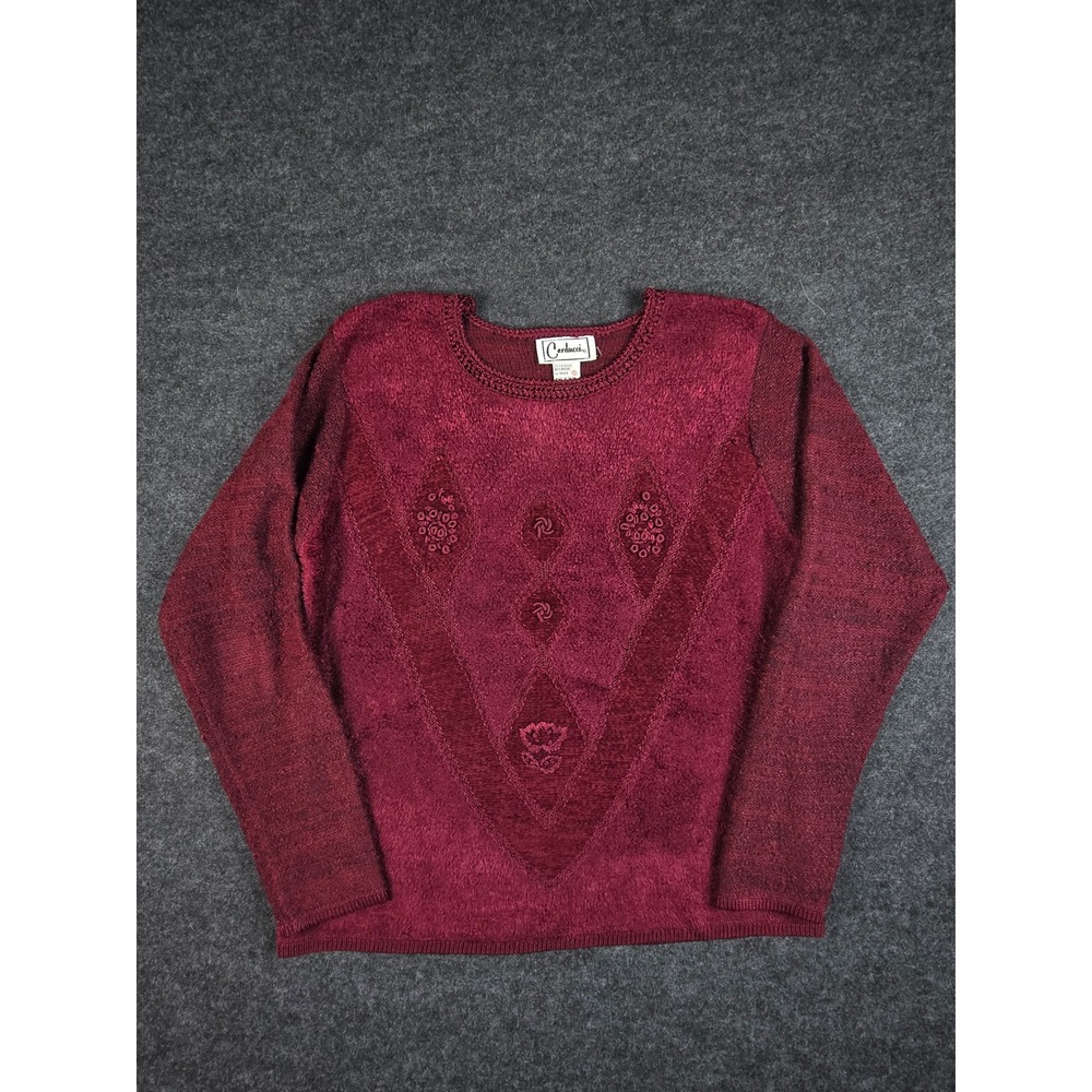 Vtg 90s Carducci Women's Burgundy Embroidered Sweater Holiday Festive Size S